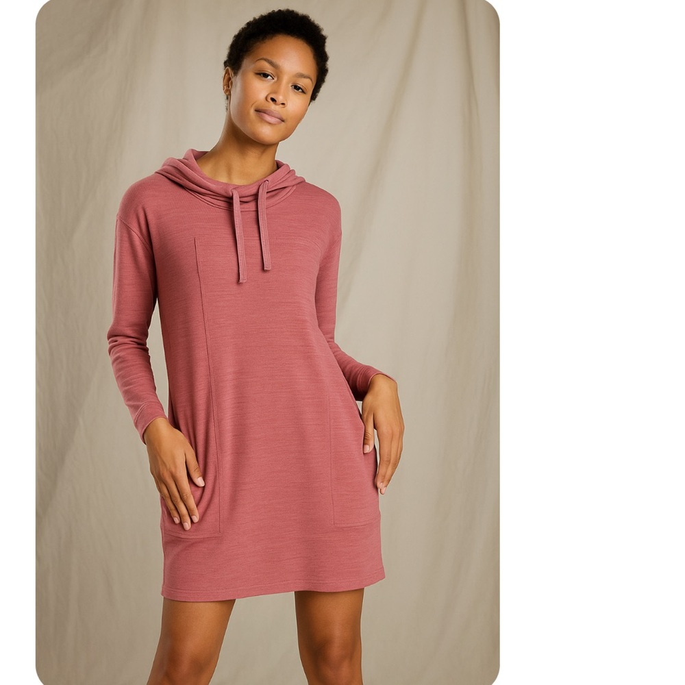 Toad & Co Women’s L Intermosso Hooded Sweatshirt Dress Tunic in Dark Salmon